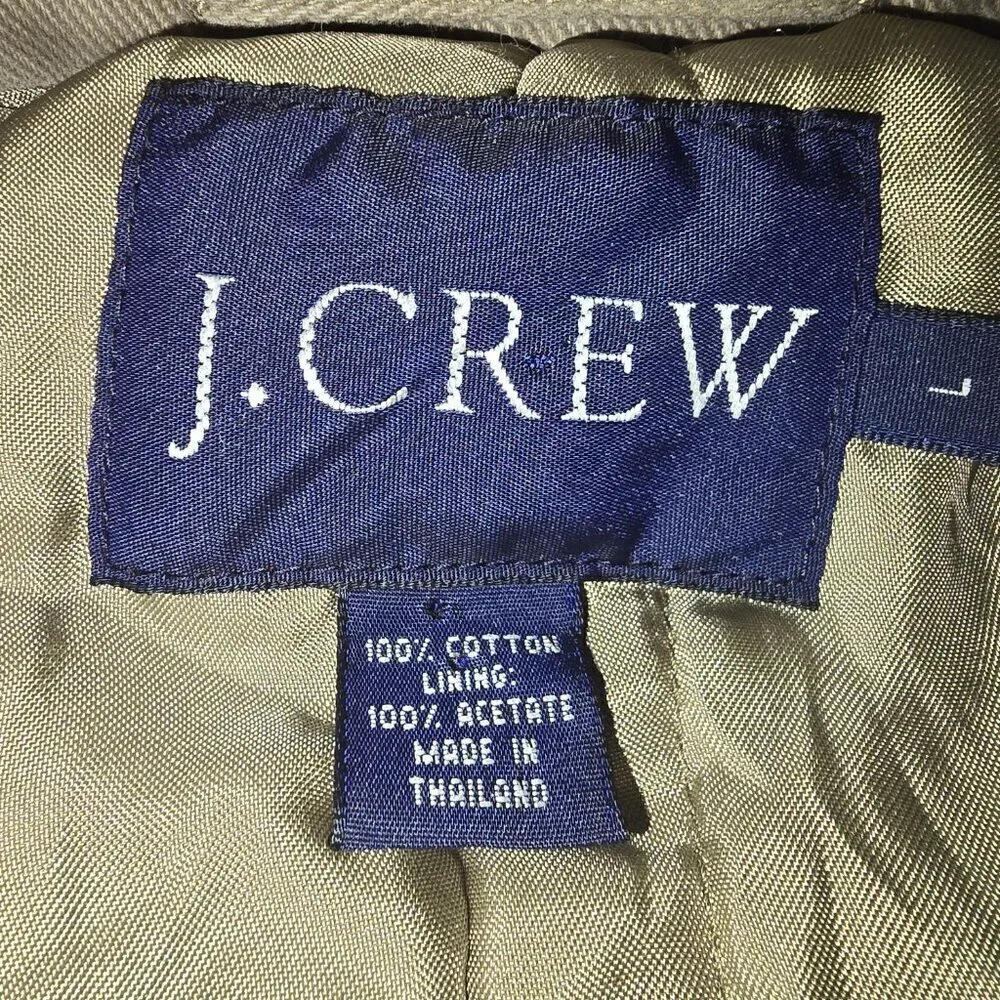 J CREW BARN COAT SIZE LARGE KHAKI GREEN LINED BUTTON-UP WINTER WARM EUC MENS
